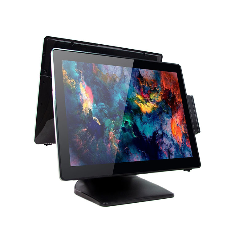 Dual 15 Inch Touch Screen Windows Pos Terminal Hide Line  Design Stable Stand